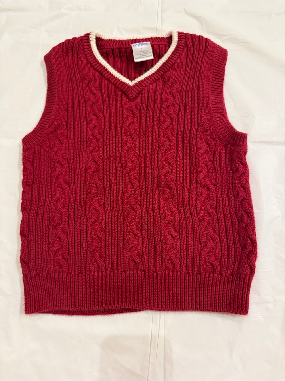 Gymboree Red Cable‑Knit V‑Neck Sweater Vest with Cream Trim